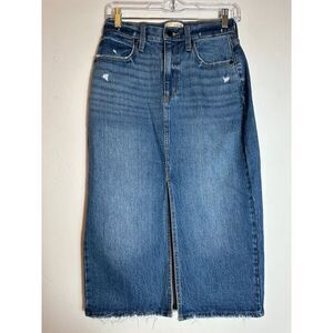 Universal Thread Denim Midi Skirt with Slit Raw Hem Size 2